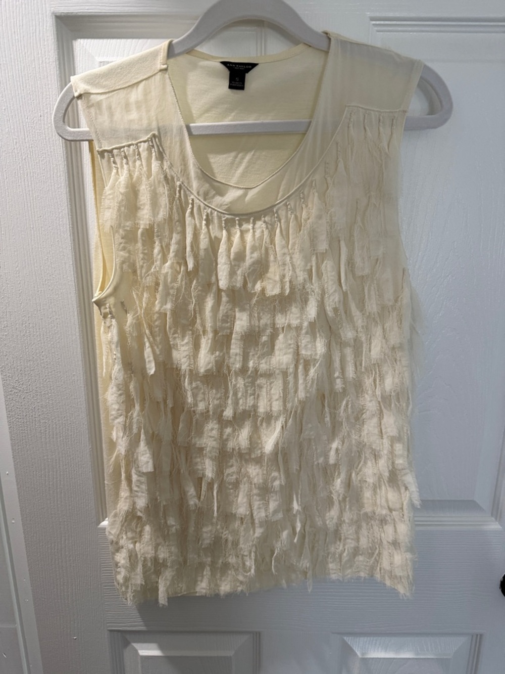 Ann Taylor Sleeveless Ruffle Fringe Blouse - Cream